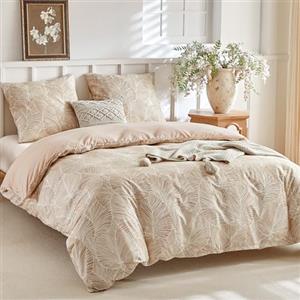Tokokimo Copripiumino 220 x 240 con 2 federe 65 x 65 cm, motivo foglie tropicali, set da letto 220 x 240 cm, 100% microfibra, copripiumino con cerniere, cachi