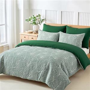 Tokokimo Copripiumino 220 x 240 con 2 federe 65 x 65 cm, Biancheria da Letto, motivo foglie tropicali, set da letto 220 x 240 cm, copripiumino con cerniere, verde scuro