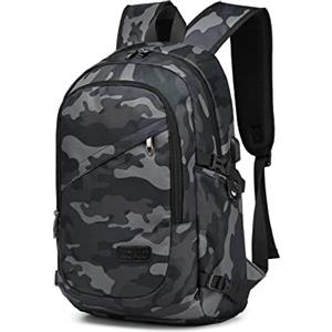 KONO Zaino Porta PC 15.6/17.3 Pollici con Porta USB, Zaino da Lavoro Uomo Impermeabile per Università Viaggi Aereo, Design Elegante (Grigio Mimetico)
