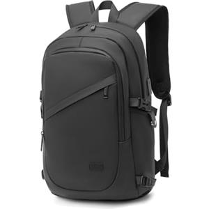 KONO Zaino Porta PC 15.6/17.3 Pollici con Porta USB, Zaino da Lavoro Uomo Impermeabile per Università Viaggi Aereo, Design Elegante (Finta Pelle-Nero,15.6 Zoll)