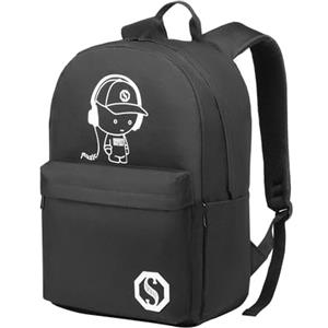 KONO Zaino Glow in the Dark Uomo Donna, Zaino Scuola Ragazzo 15.4 Pollici, Zaino Laptop Leggero con Tasche Multiple, Zaino Casual per Scuola Viaggio Tempo Libero (Nero-A)