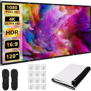Huiguli Schermo per Proiettore 120 Pollici, Telo Portatile 16:9 4K HD | Anti-rughe, Pieghevole Doppia Faccia, per Esterni e Interno, Lavabile, Ideale per Campeggio e Home Theater
