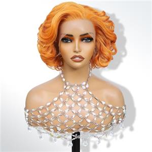 LDJOY Parrucca Bob con 13x4, 10 Pollici Capelli Sintetici Body Wave 350# Termoresistente, Parrucca a Fascia Pizzo con Onde Naturali per Uso Quotidiano, Feste e Cosplay
