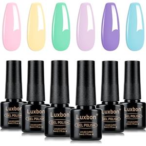 Luxbon 6 pz Smalto Gel Semipermanente Set - Pastello Estate Vibrante Colore Set Lunga Durata Smalto Semipermanente, uv led Soak Off Nail Art Designs Manicure Kit 018