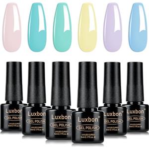 Luxbon 6 pz Smalto Gel Semipermanente Set - Estate Vibrante Colore Set Lunga Durata Smalto Semipermanente, uv led Soak Off Nail Art Designs Manicure Kit 012