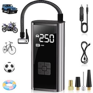 flintronic Compressore Aria Portatile Auto Senza Fili, Batteria Ricaricabile USB 12 V, Compressore ad Aria Portatile, Fino a 150 psi, Luce Led Integrata, 4 Adattatori per Ugelli, Adatta per Auto,Moto