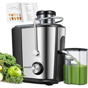 Juilist Centrifuga Frutta e Verdura, fino a 800W Estrattore Frutta e Verdura con 65MM Bocca Larga, 2 Velocità, Funzione Antigocciolamento, Base Anti-Scivolo, Facile Pulizia, Includi Spazzola 600W