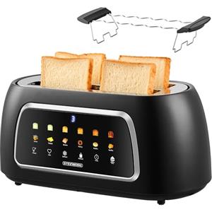 Steinborg Tostapane automatico con inserto per panino, 4 fette, funzione di sollevamento automatico senza leva, tostapane automatico, display digitale, indicatore del pane, spegnimento automatico