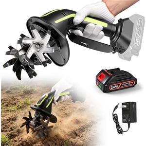 ZLXHFFH Motocoltivatore a Batteria con 1 Batterie 24V, Motozappa Elettrica da Giardino, Profondità e Larghezza di Lavoro 10 cm, Coltivatore Portatile per Prato, Giardino, Serra e Orto