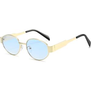 LJCZKA Occhiali da Sole da Donna Ovali Uomo, Occhiali da Sole Montatura Metallo Ovale Occhiali Vintage Rotondi Anni 90 Protezione UV400