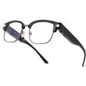SKYWAY Occhiali da Lettura Ricaricabili con Luci, Occhiali da Lettura Uomo Donna che Bloccano la Luce Blu, Occhiali a Led con Mezza Montatura in Metallo(Nero,1.0)