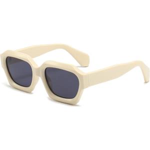 LJCZKA Vintage Occhiali da Sole Donna Quadrati Uomo con Montatura Spessa Retro Occhiali Rettangolari Moda Chunky Protezione UV400