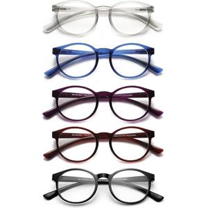 SKYWAY 5 Pack Occhiali da Lettura per Donna/Uomo - Occhiali da Lettura per Computer con Filtro Luce Blu/Montatura Rotonda Leggera - Occhiali da Vista Retrò con Lenti Trasparenti (+2.75)