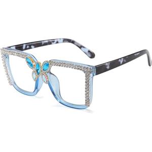 LJCZKA Occhiali Anti Luce Blu Quadrati Diamante Donna,Oversize Occhiali Filtro Luce Blu Occhiali Con Lenti Trasparenti Antiriflesso per Gaming Reading Computer (Blu Trasparente)