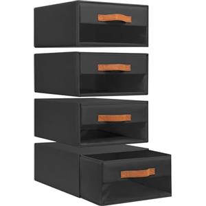 DIMJ Cassettiera Scrivania per Armadio Interno - Organizzatore Cassetti Impilabile, con Finestra Trasparente, Scatola Porta Oggetti Organizer Cassetti per Ufficio, 40 x 32 x 17 cm, Nero, 4 Tiroirs