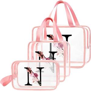 DBPBToU Trasparente Beauty Case Donna, Trousse Trucchi Per Viaggio, Idea Regalo Personalizzata Con Lettere, Regali Donna Per Compleanno (N)