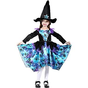 Sincere Party Halloween strega costume ragazze, Deluxe blu strega strega cappello gonna irregolare forma enorme cerchio Hem 5-6 anni