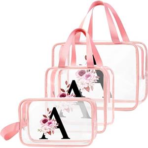 DBPBToU Trasparente Beauty Case Donna, Trousse Trucchi Per Viaggio, Idea Regalo Personalizzata Con Lettere, Regali Donna Per Compleanno (A)