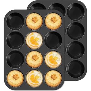 Ankway 2 Stampo Muffin 12er, Stampi in Silicone Per Dolci, Teglia da Forno Antiaderente, senza BPA, facile da pulire per Muffin, Cupcake, Brownies, Budini, Mini Muffin 32 X 24 X 3cm(Nero)