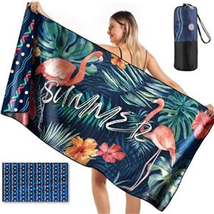 joyoldelf Telo Mare Microfibra Grande - 180x90 cm Telo Mare, XXL Asciugamano Mare AntisabbiaTeil Mare Grande Asciugatura Rapida, Stuoia Spiaggia Microfibra Leggero e Portatile（Fenicottero - Blu）