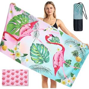 joyoldelf Telo da Mare Microfibra 180x90 cm Fenicotteri Rosa Doppio Lato, Asciugatura Rapida Anti Sabbia, Morbido Leggero con Sacchetto Trasporto, Ideale per Spiaggia Piscina Vacanze Campeggio
