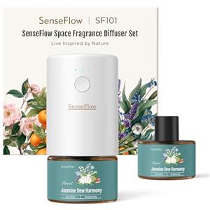 SenseFlow Diffusore di Oli Essenziali SF101 Pro - Ultrasuoni Senza Acqua Profumatore per Ambienti, 100% Vegetale, Aroma 120 Giorni, LED, Ideale per Casa, Hotel e Studi - Jasmine Dew Harmony