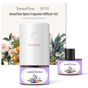 SenseFlow Diffusore di Oli Essenziali SF101 PRO Ultrasuoni Senza Acqua Profumatore per Ambienti, 100% Vegetale, Aroma Fino a 120 Giorni, LED, Ideale per Casa, Hotel e Studio - Lavender Citrus Musk
