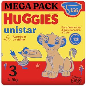 Huggies Unistar, Pannolini Taglia 3 (4-8 Kg), Design Disney, Protezione completa, 156 Pz