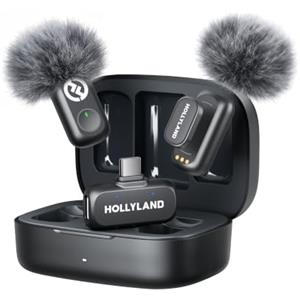 Hollyland LARK A1 Duo - Mini microfono wireless per iPhone 15/16 e Android (2 TX + RX USB-C + custodia di ricarica), microfono magnetico per YouTube, TikTok, podcast, interviste (Nero)