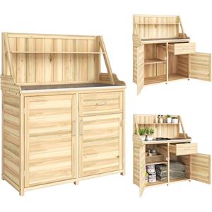 Outsunny Armadio legno giardino piano lavoro 100x45x129,5cm Naturale