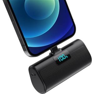 Pxwaxpy Mini Power Bank 5200mAh, 20W Ricarica Rapida Powerbank Portatile, Ultra Sottile & Leggero Batteria Esterna con LCD Display per iPhone 14/14Pro Max/13/13 Pro Max/13/12/12Pro/11/X/XS/SE/8/7/6 Serie-Nero
