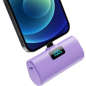 Pxwaxpy Mini Power Bank 5200mAh, 20W Ricarica Rapida Powerbank Portatile, Ultra Sottile & Leggero Batteria Esterna con LCD Display per iPhone 14/14Pro Max/13/13 Pro Max/13/12/12Pro/11/X/XS/SE/8/7 Serie-Viola