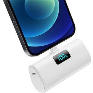 Pxwaxpy Mini Power Bank 5200mAh, 20W Ricarica Rapida Powerbank Portatile, Ultra Sottile & Leggero Batteria Esterna con LCD Display per iPhone14/14Pro Max/13/13 Pro Max/13/12/12Pro/11/X/XS/SE/8/7 Serie-Bianco