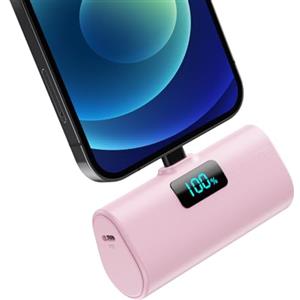Pxwaxpy Mini Power Bank 5200mAh, 20W Ricarica Rapida Powerbank Portatile, Ultra Sottile & Leggero Batteria Esterna con LCD Display per iPhone14/14Pro Max/13/13 Pro Max/13/12/12Pro/11/X/XS/SE/8/7/6 Serie-Rosa