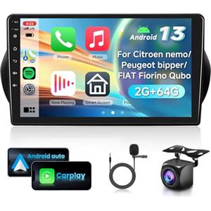 VECHTEL 2G&64G 10.1 Autoradio per Citroen nemo/Peugeot bipper/Fiat Fiorino Qubo 2008-2017 con Carplay Android Auto, Android 13,touchscreen Bluetooth RDS/FM Radio,Wi-Fi Navigazione/Telecamera posteriore AHD
