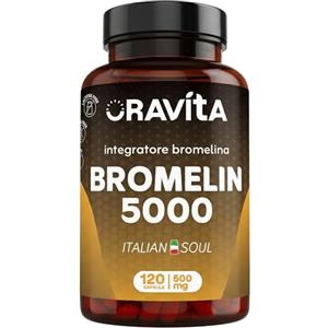 ORAVITA BROMELIN 5000 - Bromelina Forte Drenante 5000 + 2500 GDU/g - Anticellulite Ritenzione Idrica Linfodrenaggio Gambe Pesanti - 120 Capsule (2 MESI) Senza Glutine Made in Italy - Oravita