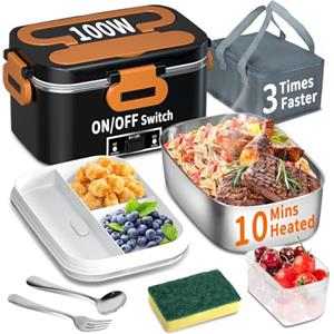 SOOOEC Contenitore per il pranzo elettrico riscaldato, 100 W, 3 in 1, 1,8 l, super veloce, portatile, scaldavivande per adulti, 12 V/24 V/110-220 V, riscaldamento, contenitore per il pranzo per auto