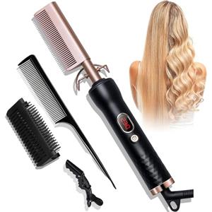 UKLISS Spazzola per capelli, Spazzola Elettrica per Capelli Afro - Lisciante per Parrucche, Regolabarba per Uomini, Termica a Doppia Tensione, 120-230℃