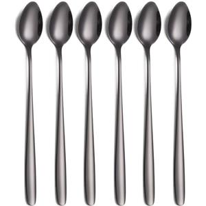 tiokin Set di cucchiai per latte macchiato, 6 pezzi, manico lungo 19,8 cm, cucchiaio lungo in acciaio inox, ideale per caffè freddo, tè freddo, frappè, gelato