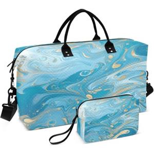 LINNIKEEEE Mare Blu Marmo Arte Borsone da Viaggio Borsa da Palestra Borsa da Weekend con Borsa da Toilette per Ragazze Uomin