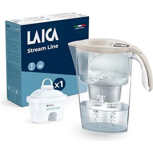 LAICA Stream Line Caraffa Filtrante Acqua (2,3L) - Timer Digitale - Preserva i Sali Minerali, Riduce Cloro, Calcare e Microplastiche - Filtro bi-flux universal Incluso - Colore Beige - Made in Italy