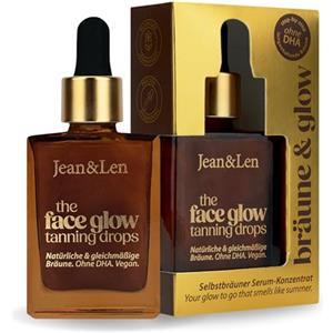 Jean & Len Tanning Drops The Face Glow, gocce autoabbronzanti per viso, collo e décolleté, con eritrulosio e betaina, senza DHA, dosabili singolarmente, per un'abbronzatura estiva, vegan, 30 ml