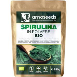 Amoseeds Spirulina in polvere BIO 250G | Naturale e Pura | Ricca di proteine e ferro | Energia, Sport, Immunità | Senza OGM, senza Conservanti | Qualità Superiore