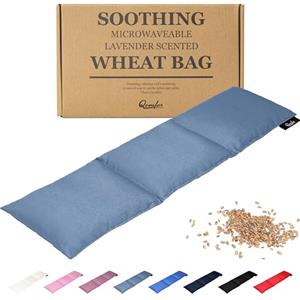 Qomfor - Cuscino termico in granuli per microonde - Grigio blu - Termoforo/cuscino riscaldante per microonde al profumo di lavanda - Impacco termico a 3 camere per collo e spalle