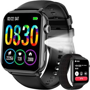 Baolubao Smartwatch Uomo Donna, Orologio Smartwatch con LED Torcia, Orologio Intelligente Fitness con Chiamate Bluetooth, Notifiche, Contapassi, Sonno, 2 Cinturini, Smart Watch per Android iOS