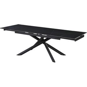 Cribel George Tavolo Allungabile con Piano in Gres Porcellanato Effetto Marmo Patagonia Nero-Gold e Gambe Nere, Tavolo da Pranzo Moderno 160-240x90x75 cm