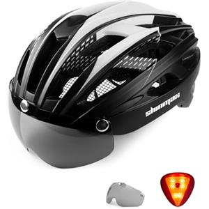 Shinmax Casco da bici con luce LED di sicurezza casco da ciclismo per uomo donna casco da bicicletta con visiera magnetica rimovibile e fodera traspirante casco MTB adulto leggero taglia regolabile