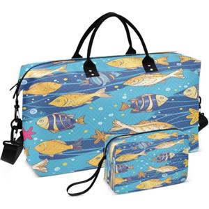 DDDIYEU Cartone Animato Pesci D'oro Blu Mare Borsa da Palestra Sportiva da Nuoto con Trucco Sacchetto Borsone Tracolla per Donna Viaggio