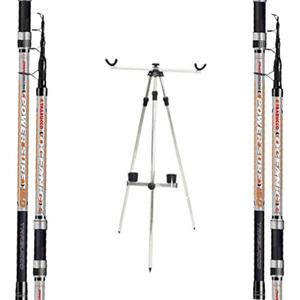 Generico Kit Surfcasting Completo 2 Canne Telescopiche Oceanic 150g 4m + 2 Mulinelli Surfcasting + Tripode Surf 180cm