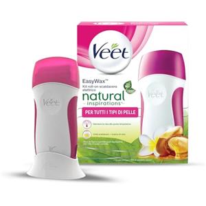 Veet Kit Roll-on Scaldacera Professionale Easy Wax Natural Inspiration, Inclusi Rullo Scaldacera Elettrico, 1 Ricarica di Cera 50ml, 12 Strisce e Salvietta Post-Epilazione, 90% Ingredienti Naturali